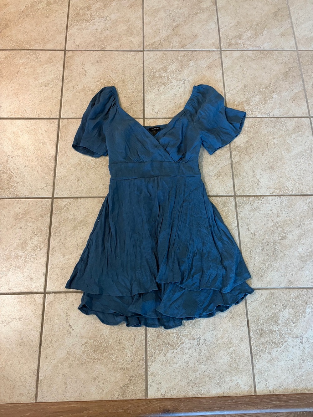Wish Blue V-Neck Flutter Sleeve High-Low Dress